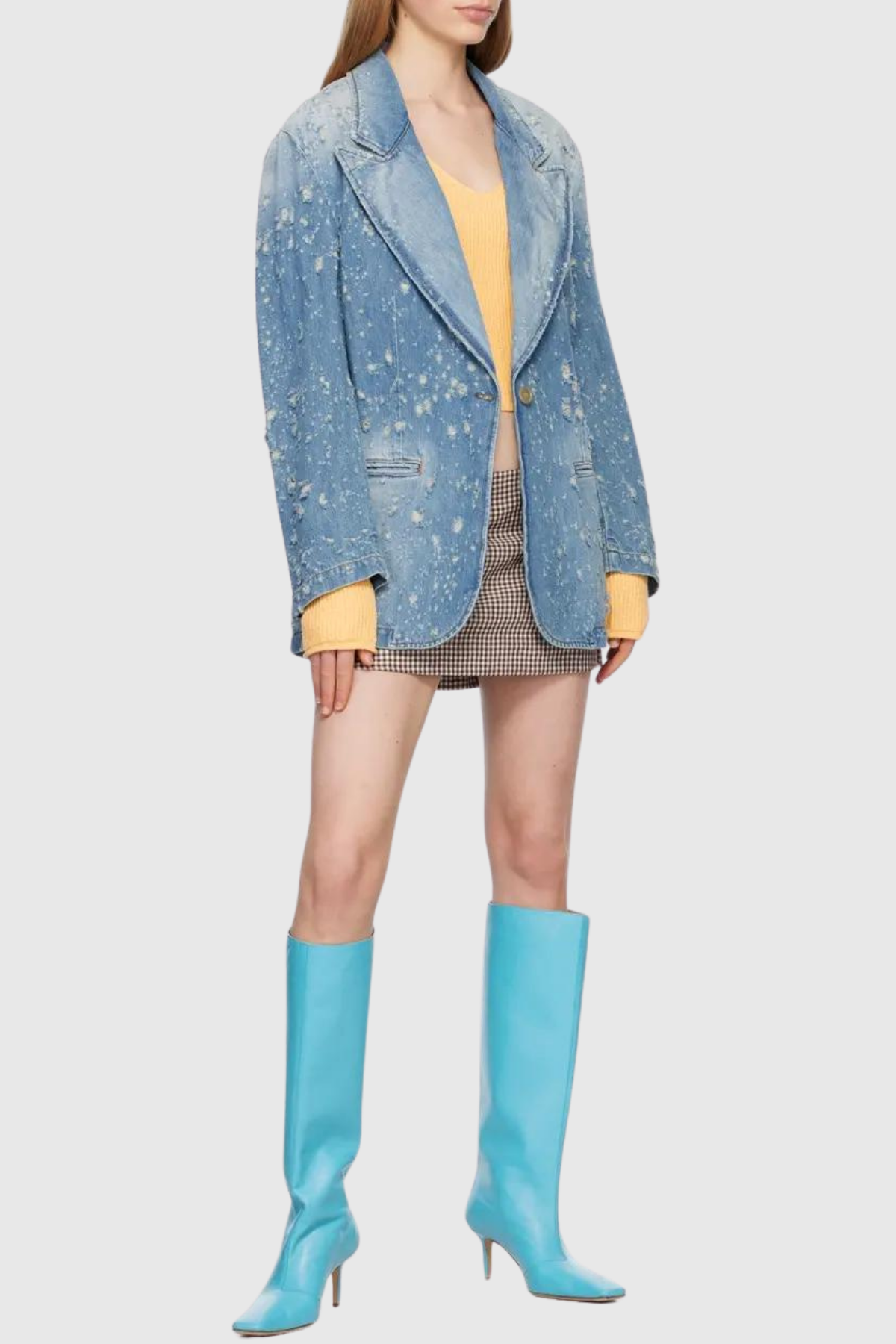Brenna Torn Lapel Denim Jacket