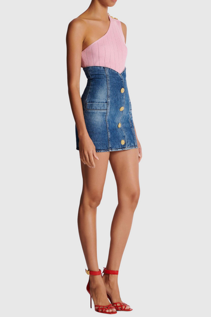Brittia Button Denim Skirt
