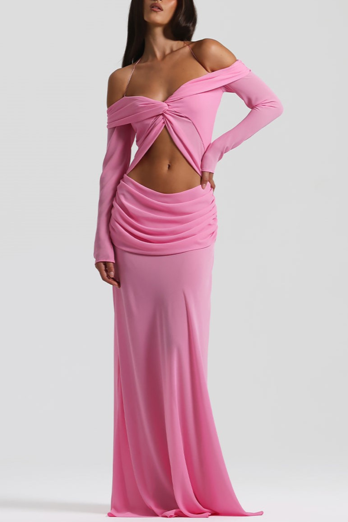 Burra Off Shoulder Knot Cutout Maxi Dress - Pink