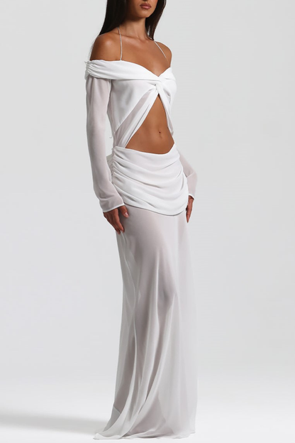 Burra Off Shoulder Knot Cutout Maxi Dress - White