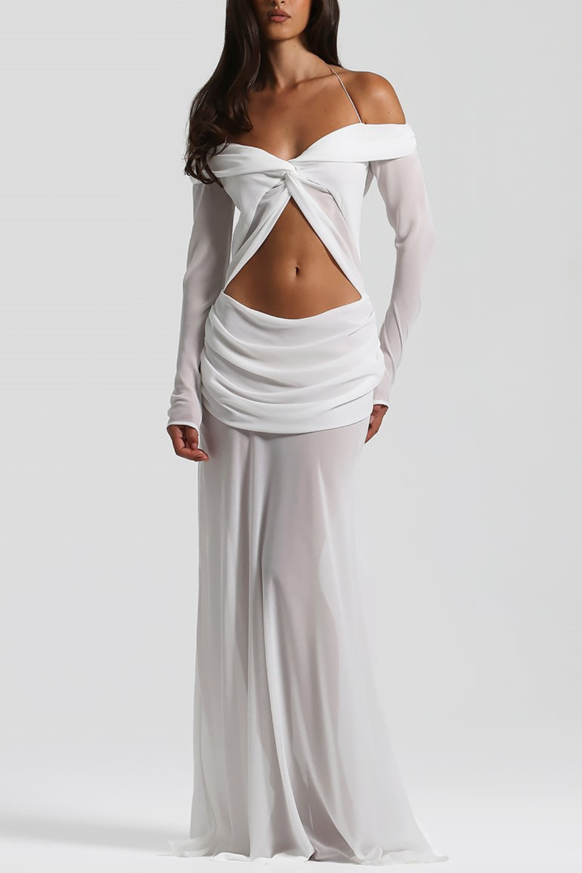 Burra Off Shoulder Knot Cutout Maxi Dress - White