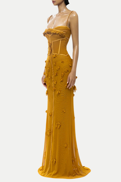 Caelia Floral Corset Mesh Maxi Dress