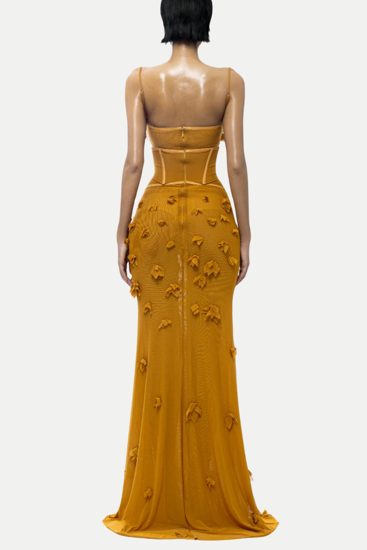 Caelia Floral Corset Mesh Maxi Dress