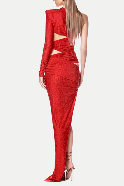 Caits One Shoulder Crystal Cutout Maxi Dress