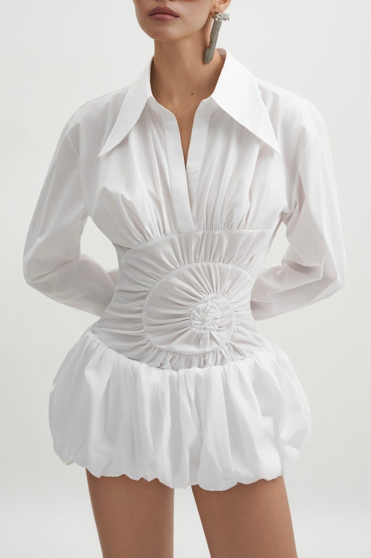 Callisa Ruched Mini Shirtdress - White