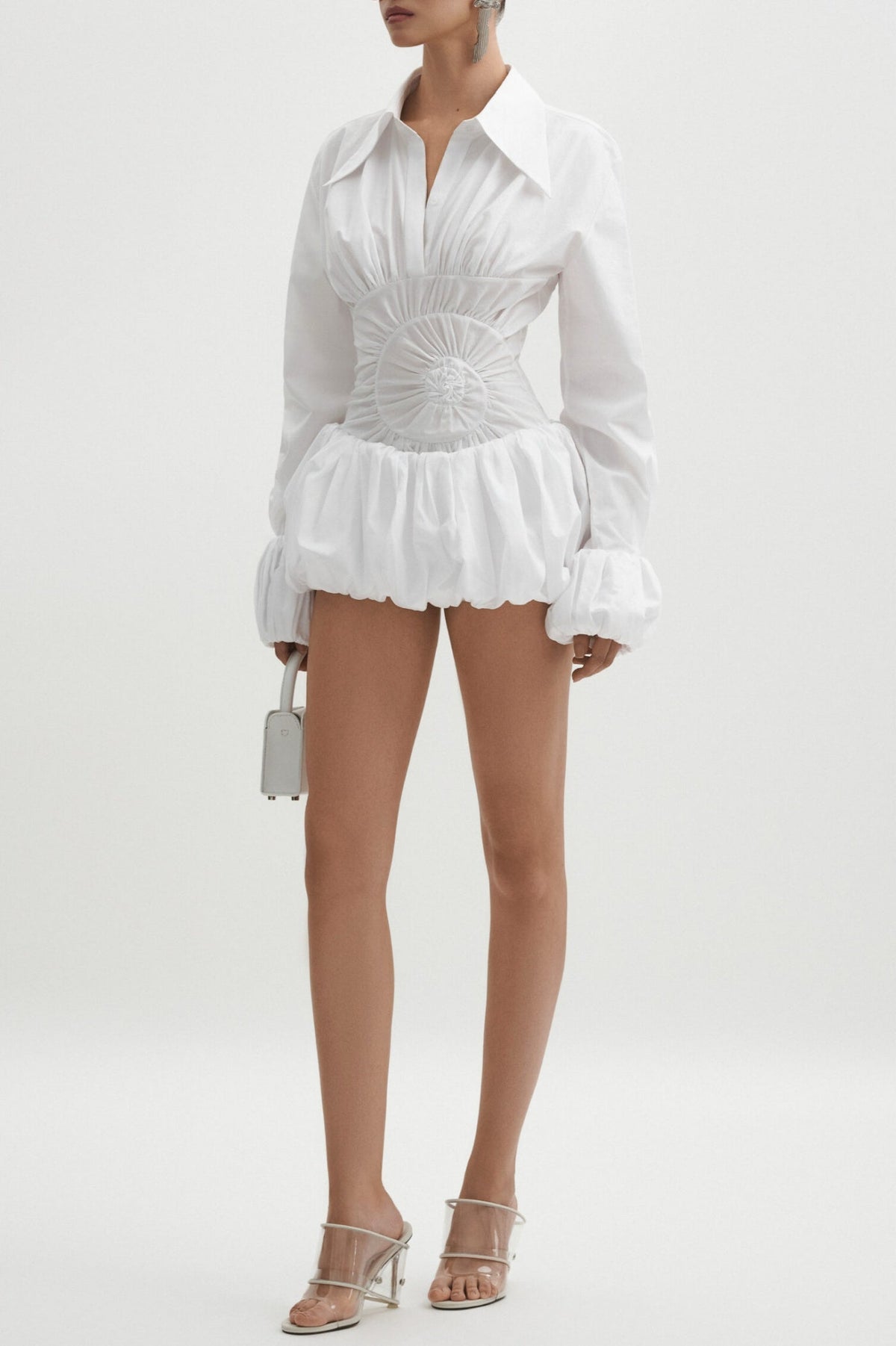 Callisa Ruched Mini Shirtdress - White