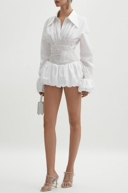 Callisa Ruched Mini Shirtdress - White