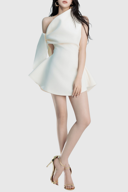 Calwa Asymmetric One Shoulder Flare Mini Dress