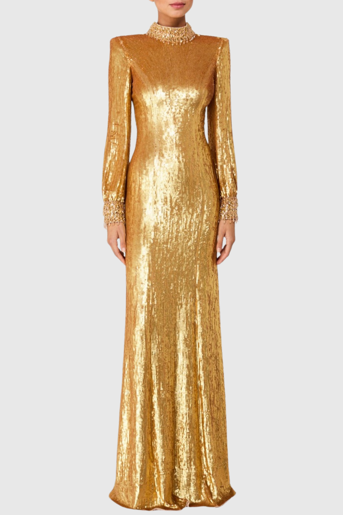 Calyx Gold Sequin Embellished Maxi Dress
