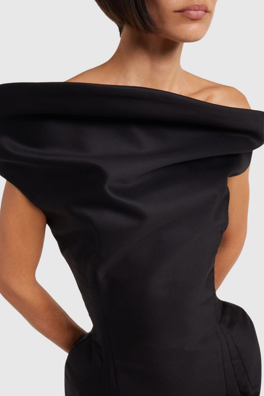 Careaga Asymmetrical Off Shoulder Mini Dress - Black