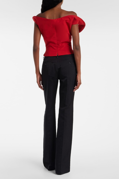 Careaga Asymmetrical Off Shoulder Top - Red