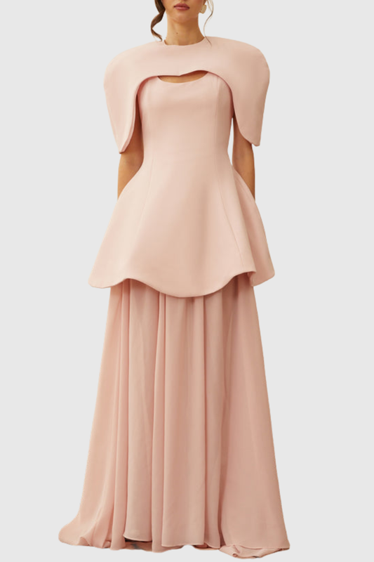 Carlotta Cape Sculptural Top & Maxi Dress Set - Pink
