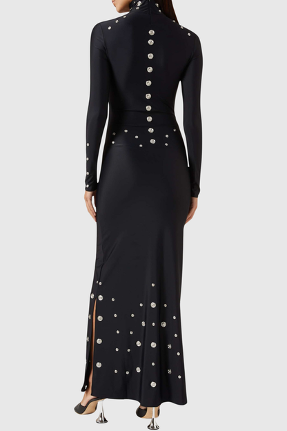 Cassandra Snap Embellished Maxi Dress - Black