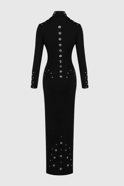 Cassandra Snap Embellished Maxi Dress - Black