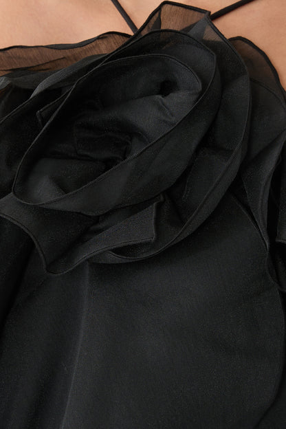Caysie Halter Floral Ruffle Layered Maxi Dress - Black