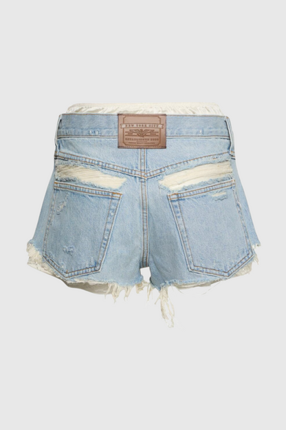 Chaeli Lace-layer Denim Shorts - Blue