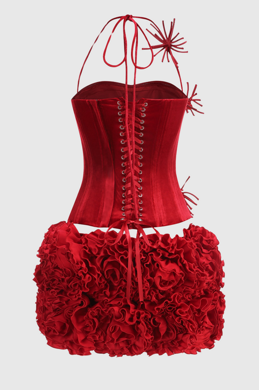Chakal Flower Corset Bandage Set - Red