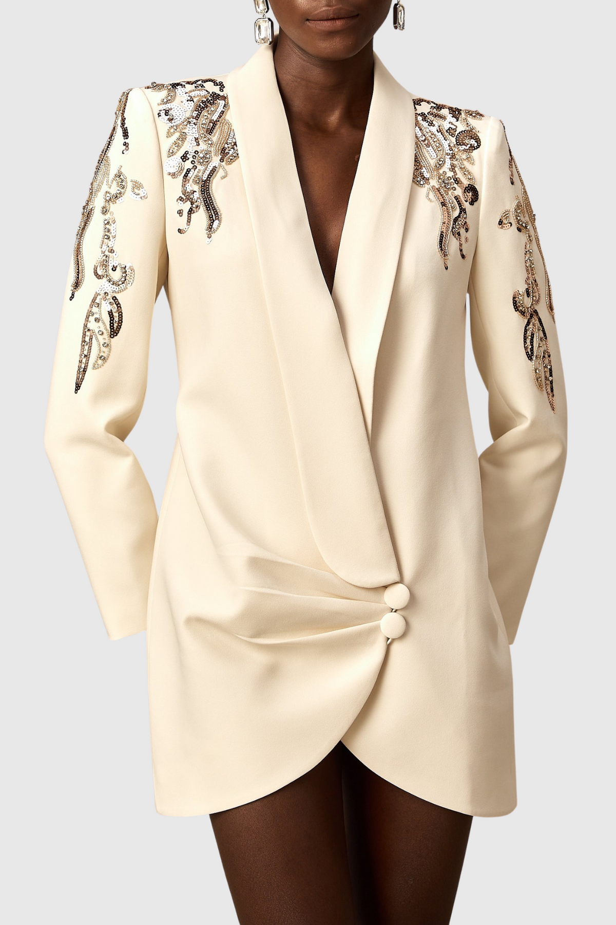 Charnita Sequin Embellished Blazer Dress - Beige