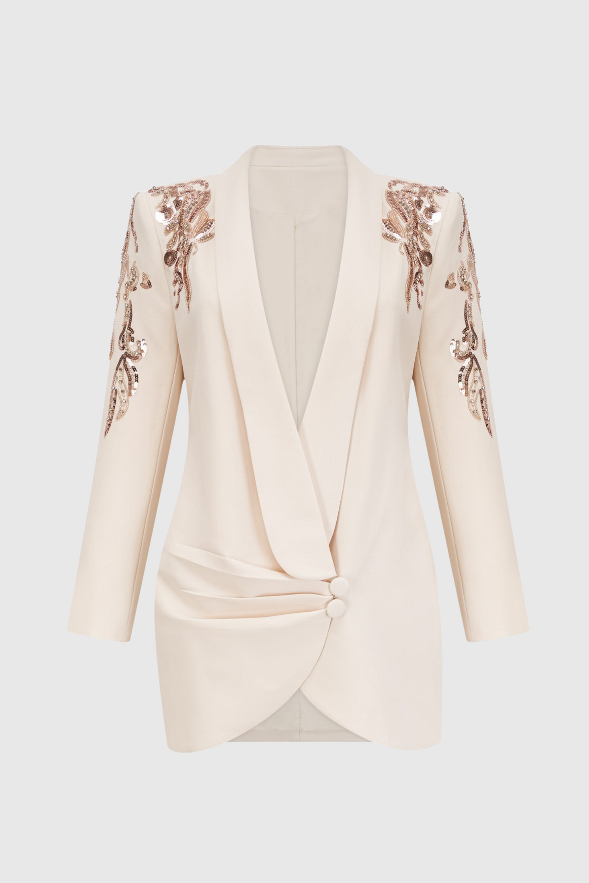 Charnita Sequin Embellished Blazer Dress - Beige