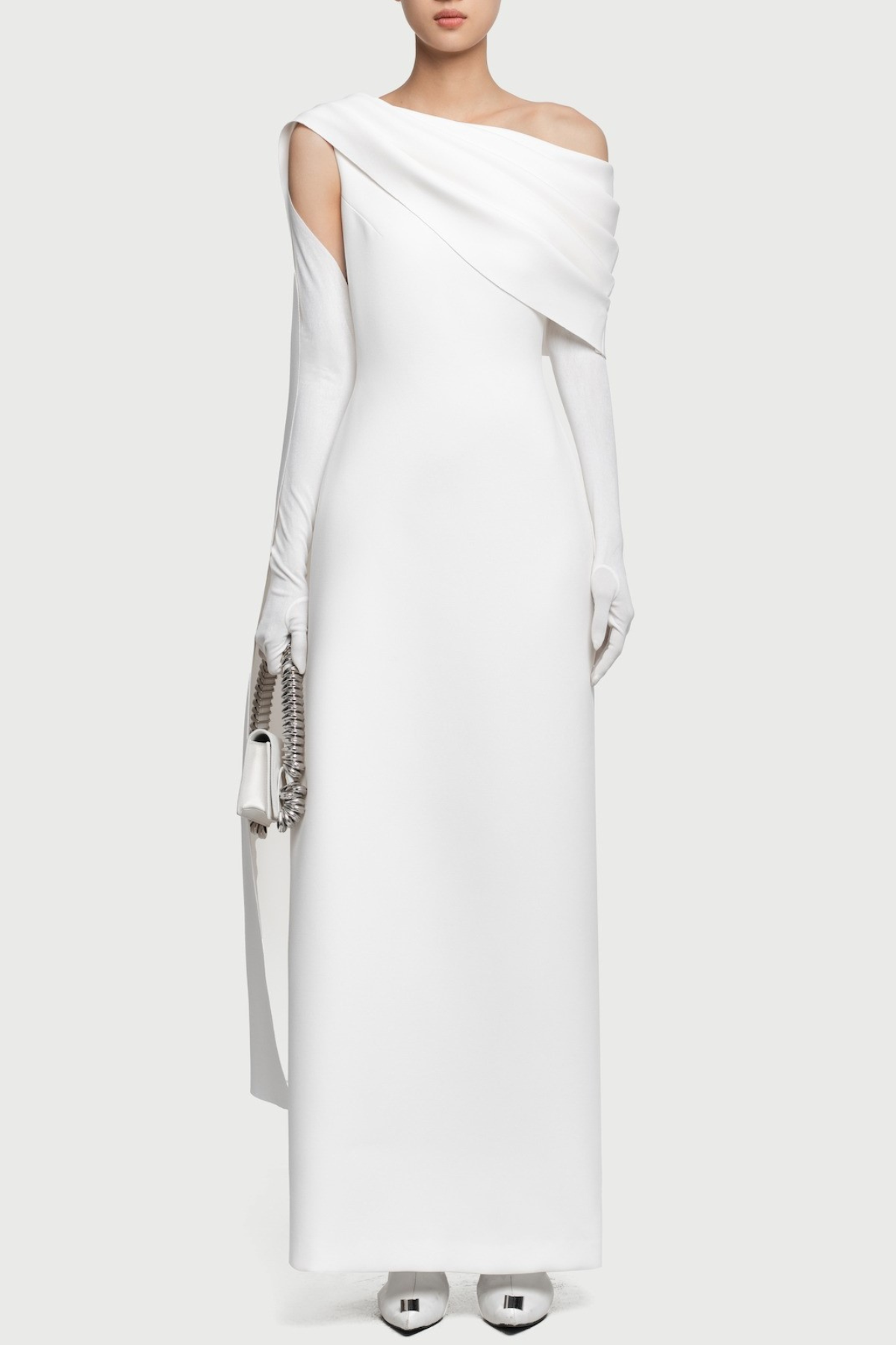 Chesley Asymmetrical Draped Flap Maxi Dress - White