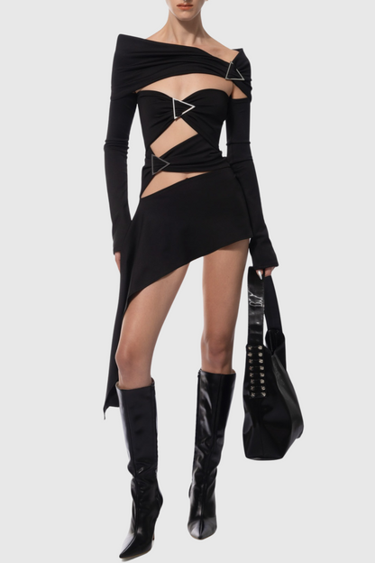 Christe Asymmetric Cutout Mini Dress