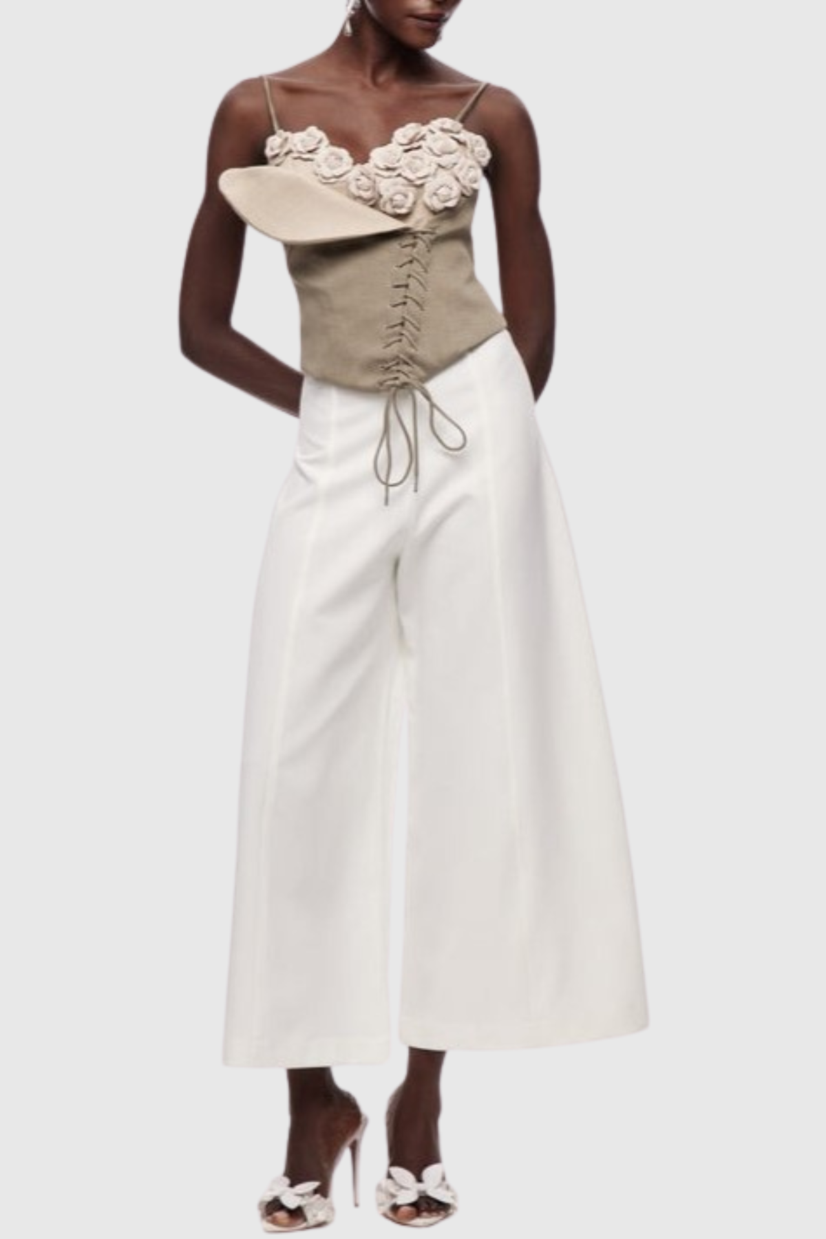 Clanca Floral Lace Up Corset Top