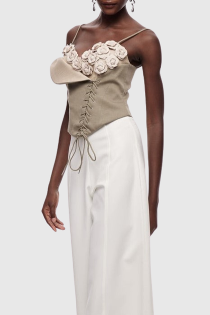 Clanca Floral Lace Up Corset Top