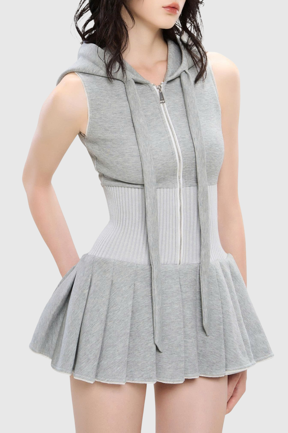 Cliffa Sleeveless Knit Mini Dress - Grey