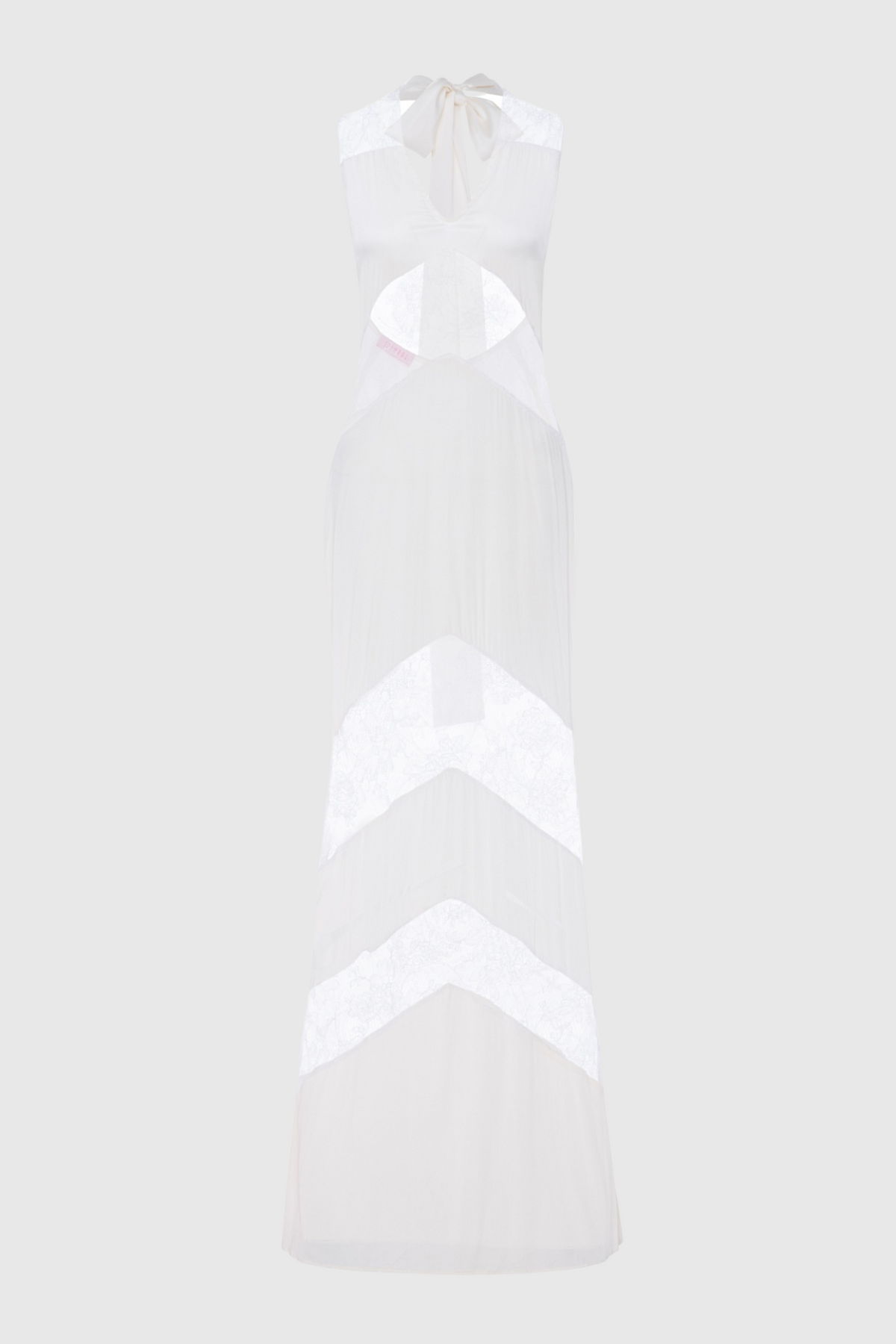 Clora Satin Halter Lace Maxi Dress - White