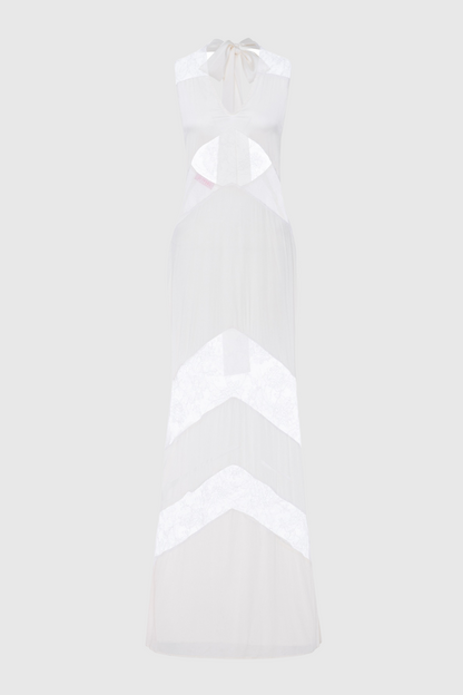 Clora Satin Halter Lace Maxi Dress - White