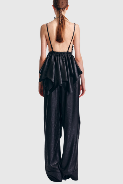 Calixto Bow Ruched Top - Black