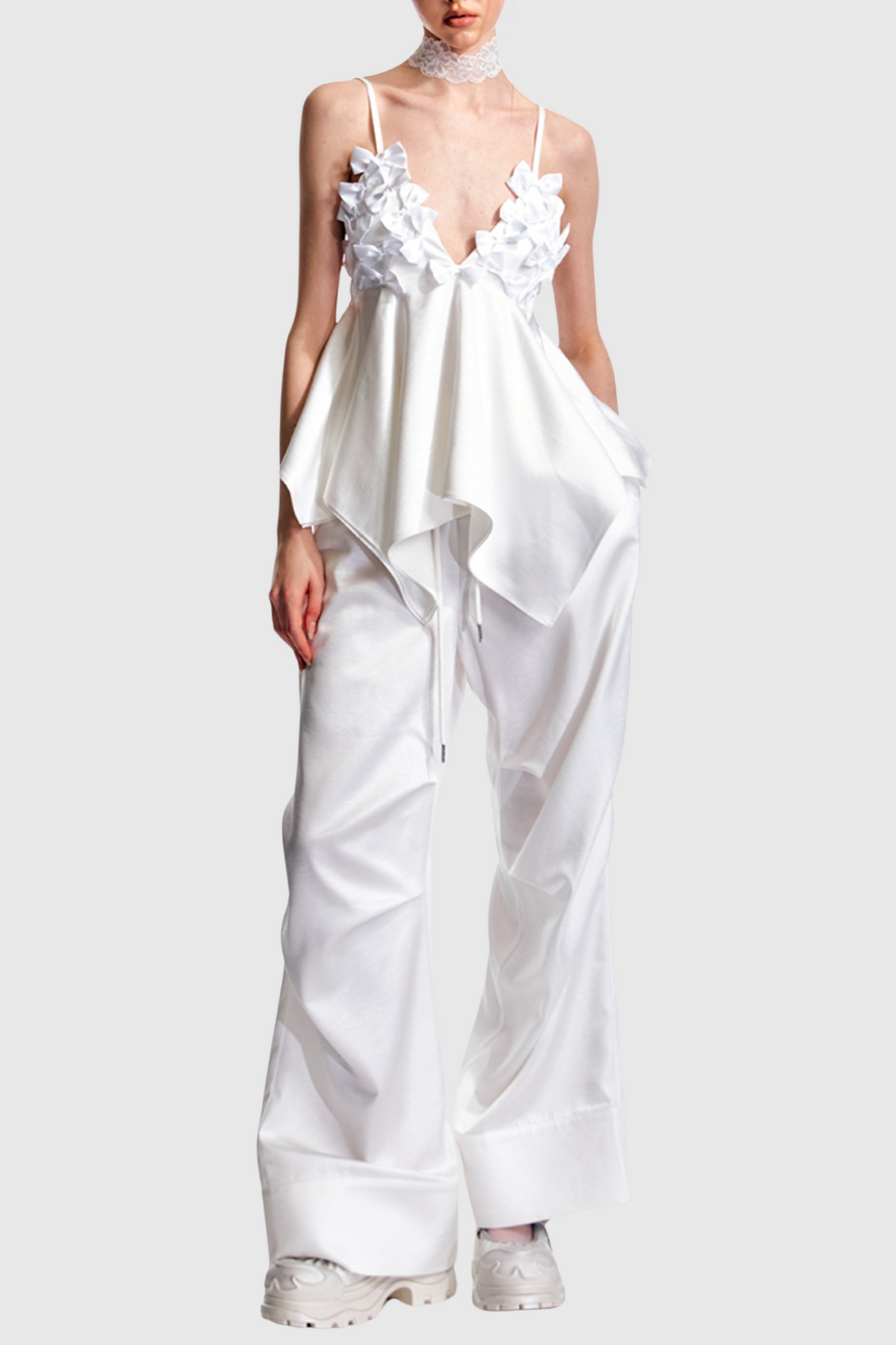 Calixto Bow Ruched Top - White