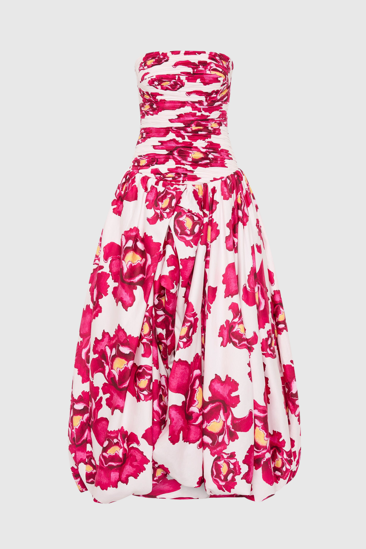 Coleka Floral Print Strapless Ruched Maxi Dress - Pink