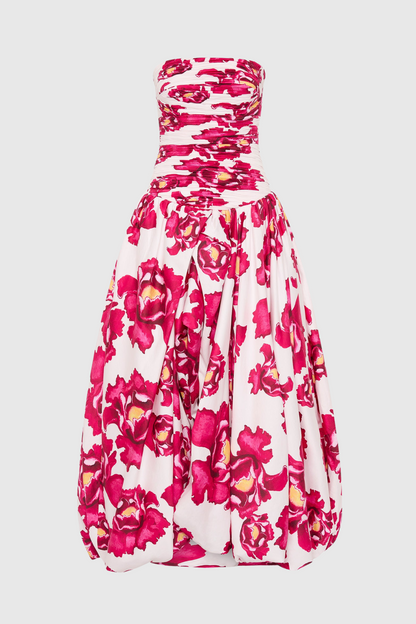 Coleka Floral Print Strapless Ruched Maxi Dress - Pink
