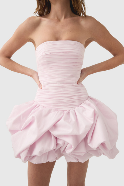 Coleka Floral Print Strapless Ruched Mini Dress - Pink