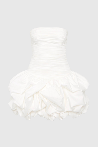 Coleka Floral Print Strapless Ruched Mini Dress - White