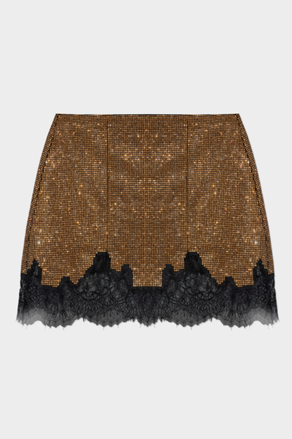 Cosms Crystal Embellished Lace Mini Skirt