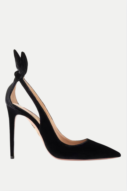 Crisia Bow Tie Velvet Pumps - Black