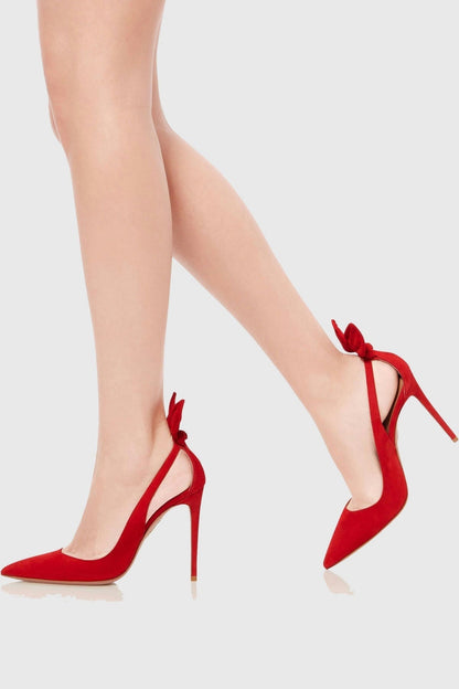 Crisia Bow Tie Velvet Pumps - Red