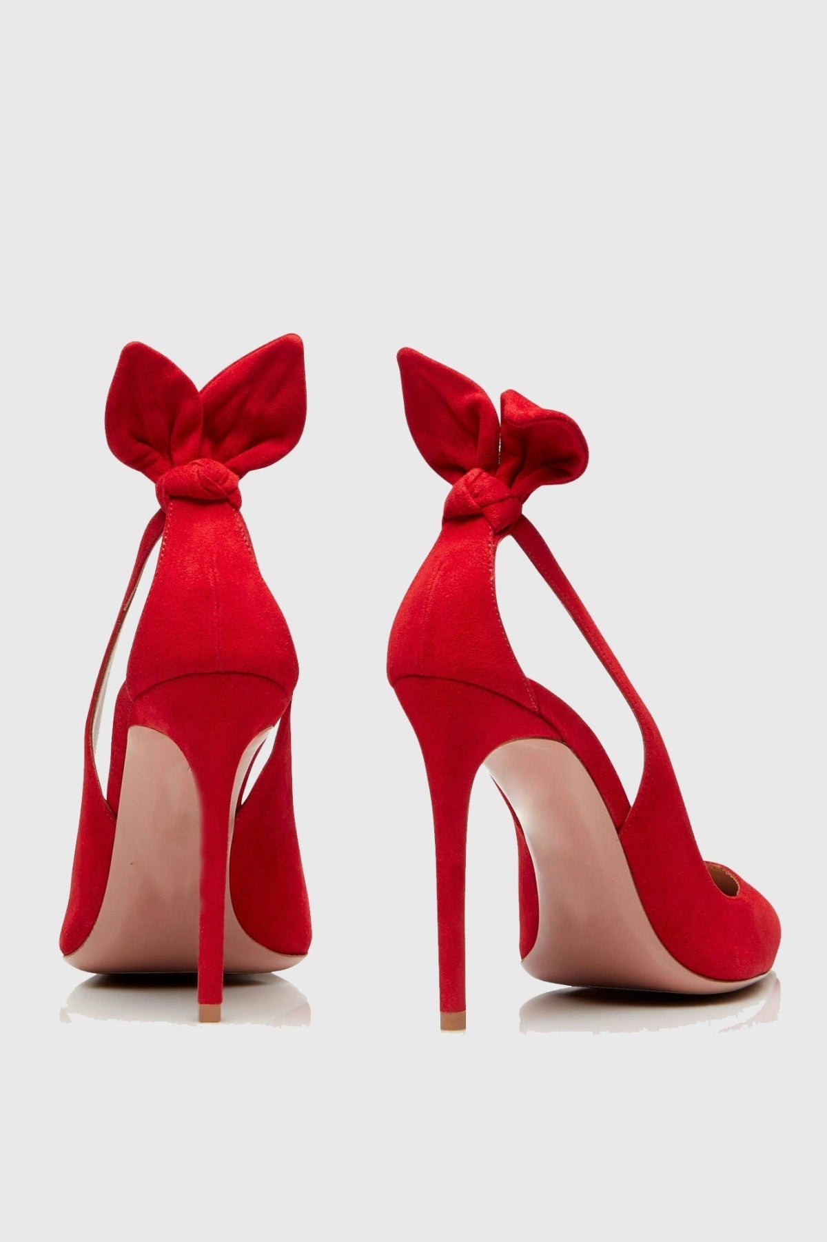 Crisia Bow Tie Velvet Pumps - Red