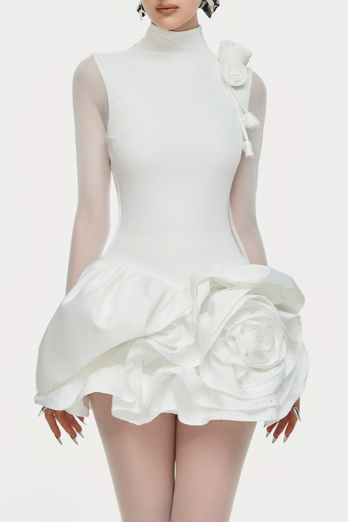 Cristiano Flower Appliqué Long Sleeve Mini Dress