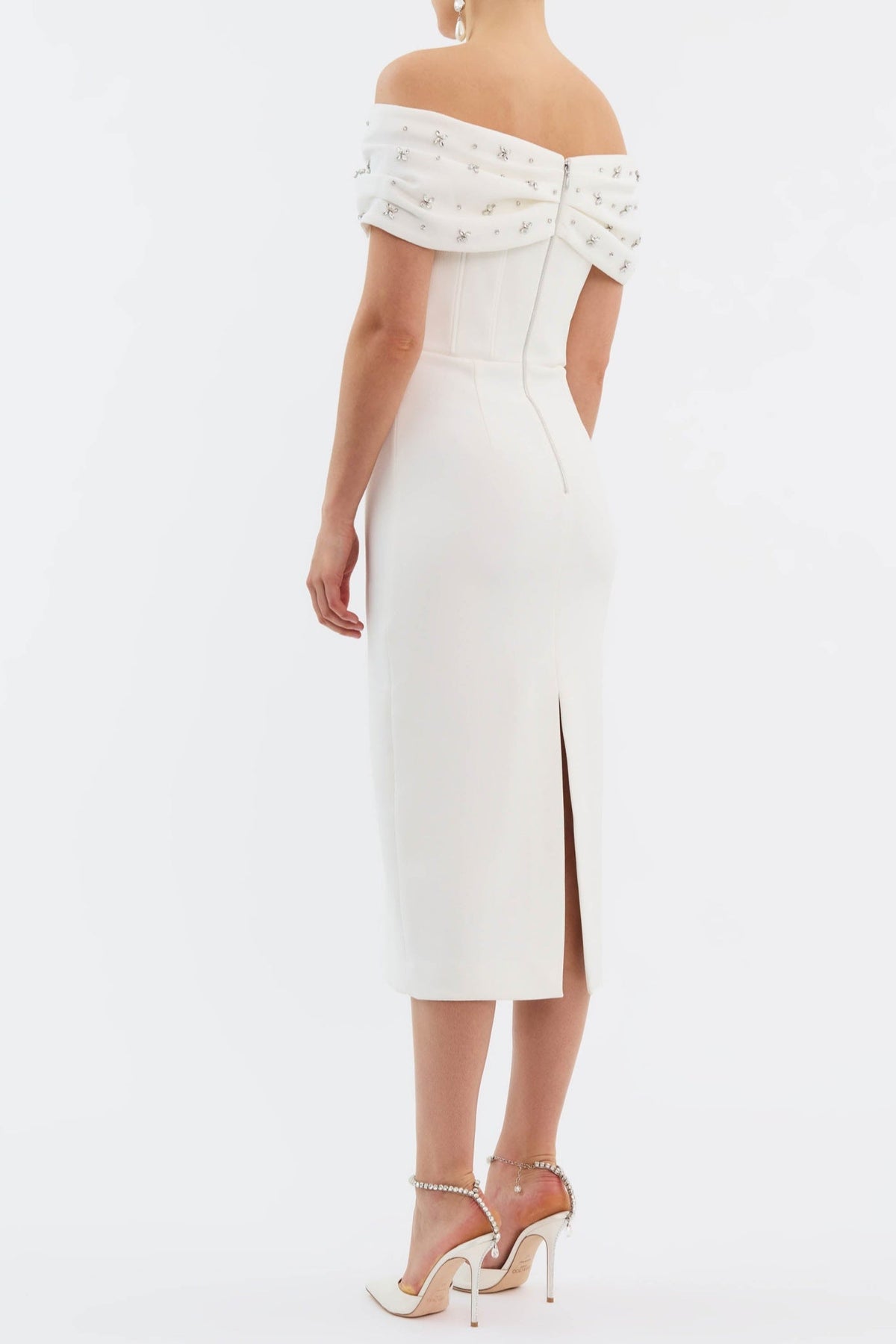 Dacre Off Shoulder Crystal Embellished Midi Dress
