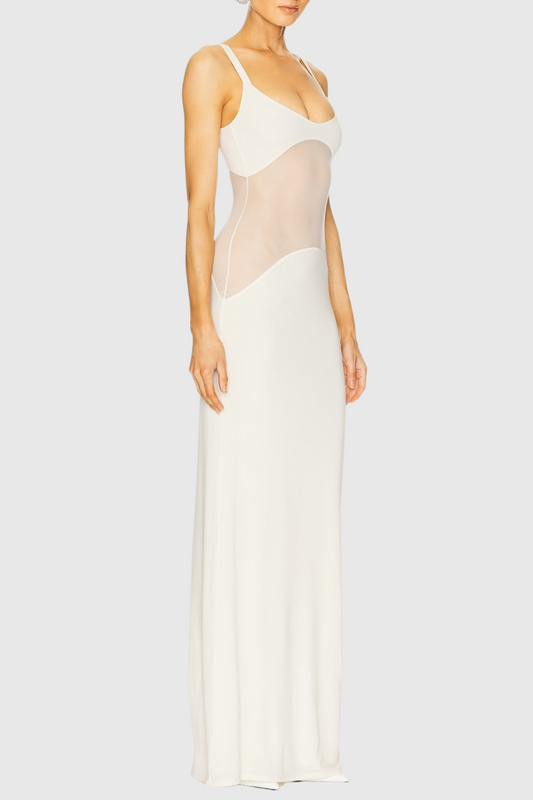 Dajoa Mesh Curve Maxi Dress - White
