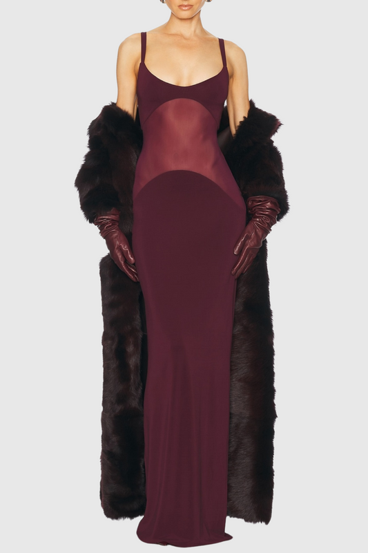 Dajoa Mesh Curve Maxi Dress - Wine