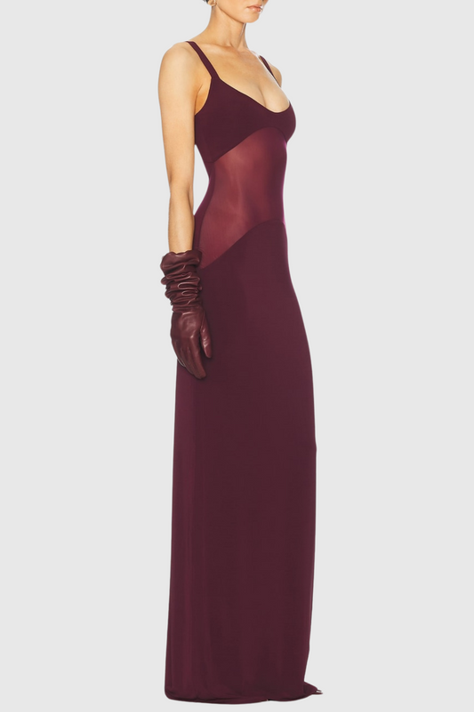 Dajoa Mesh Curve Maxi Dress - Wine