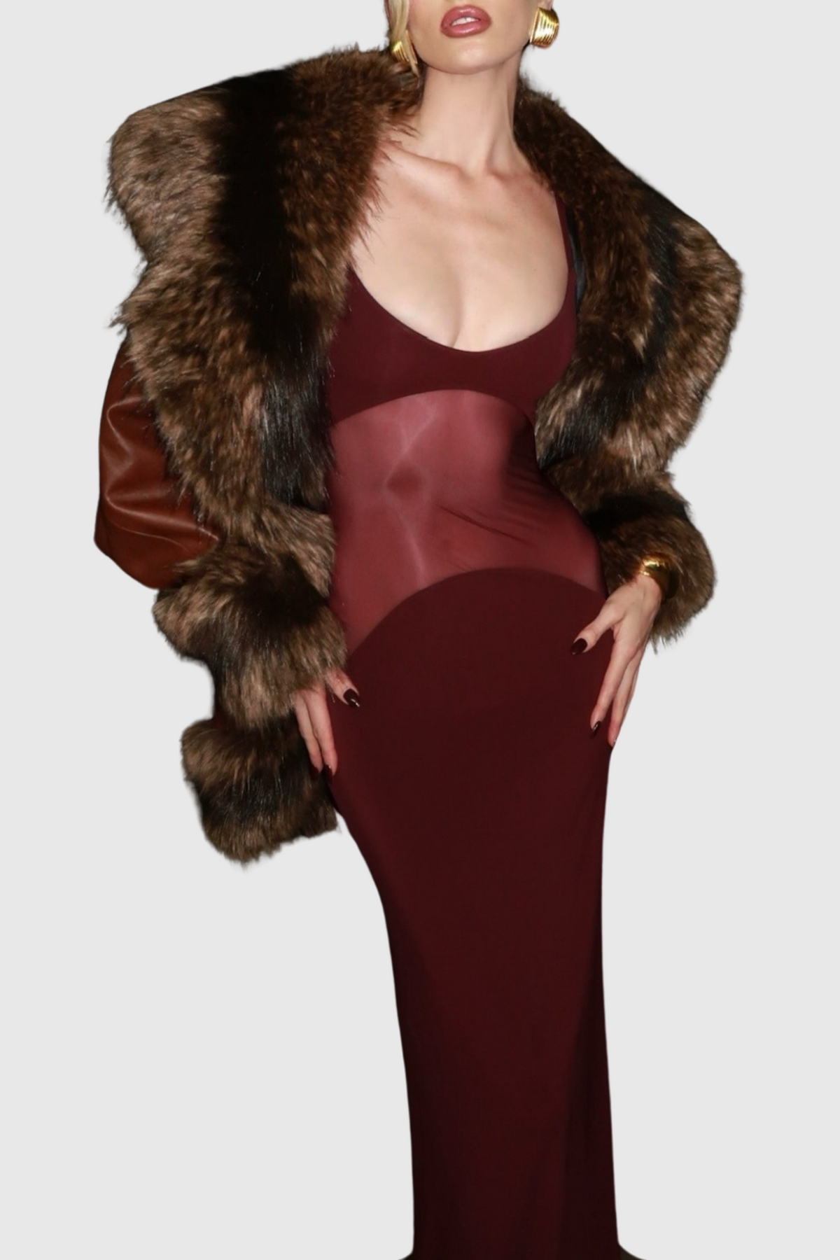 Dajoa Mesh Curve Maxi Dress - Wine