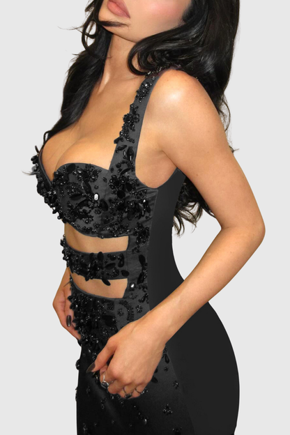 Dandeli Sequin Embellished Cutout Maxi Bandage Dress