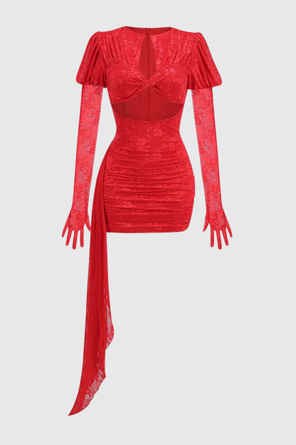 Dariel Floral Jacquard Cutout Draped Mini Dress - Red