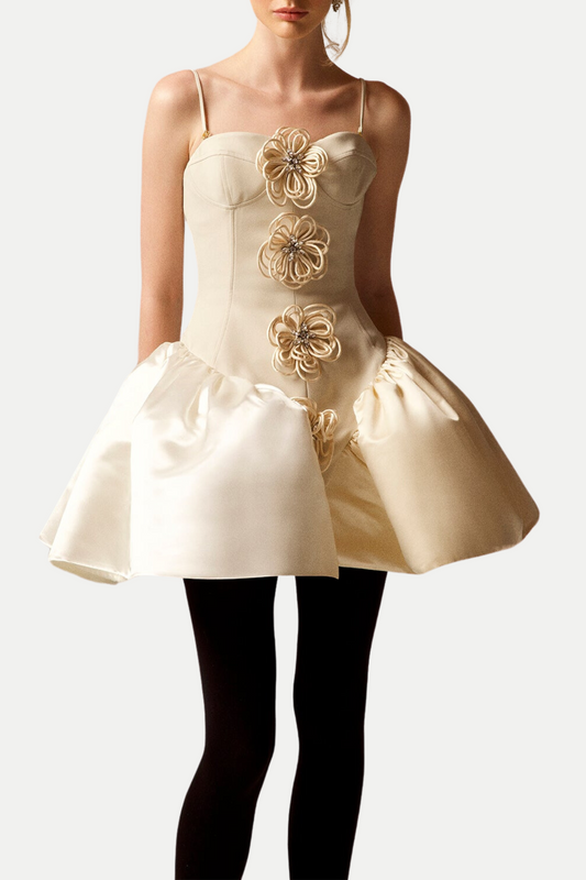 Darrah Floral Appliqué Mini Bandage Dress - White