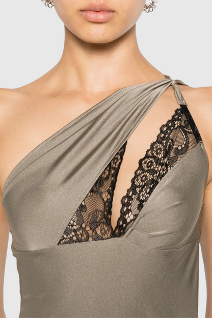 Davey Asymmetrical One Shoulder Lace Mini Dress - Grey